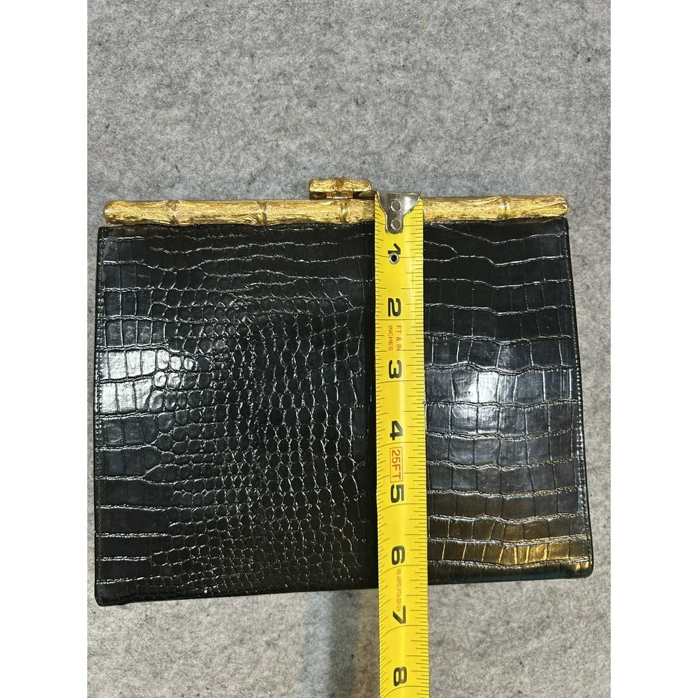 AFTER FIVE BLACK FAUX ALLIGATOR HANDBAG PURSE CHANGE PURSE VINTAGE Clutch Glam